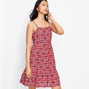 LOFT Ann Taylor Ikat Smock Back Midi Red Dress size 10 in excellent condition